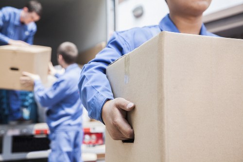 Commercial moving team preparing office relocation in Putney