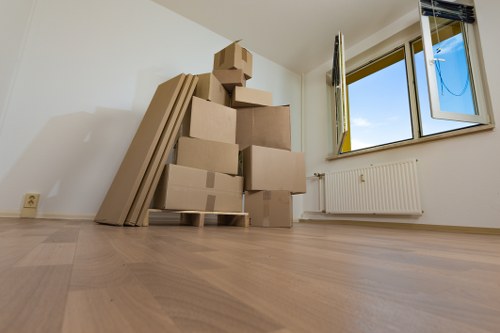 Packed boxes ready for home moves in Putney