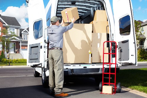 Packed student belongings ready for removal in Putney