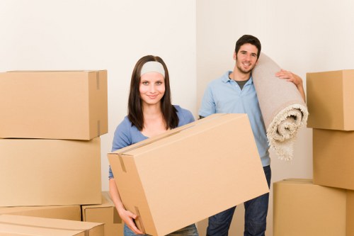 Labelled boxes and office items ready for commercial relocation
